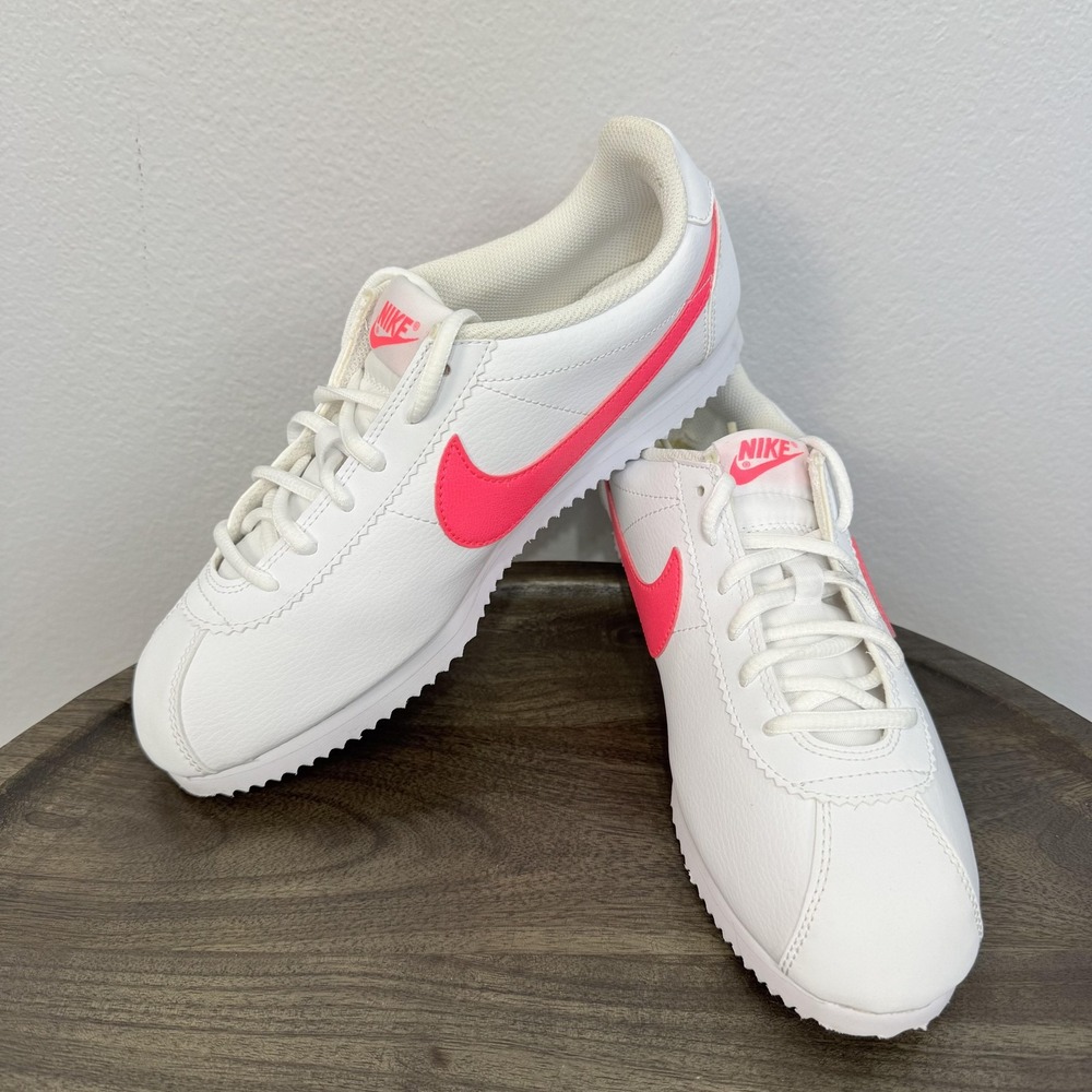 Nike Classic Cortez Shoes Kids Size 7Y White Pink Leather Low Top 749502-106